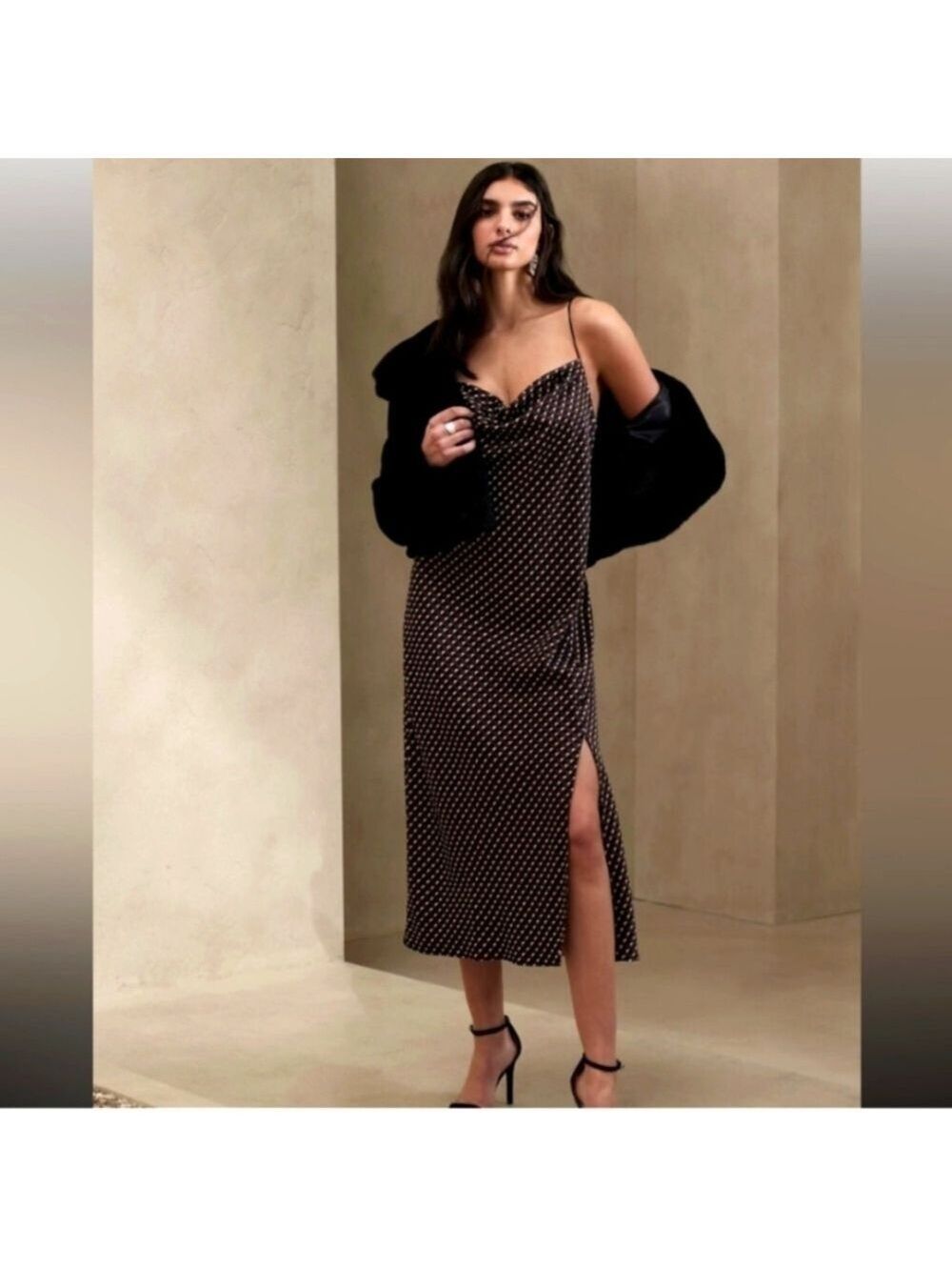 Banana Republic Black Brown Cream Geo Print Midi Slip Dress Size XL